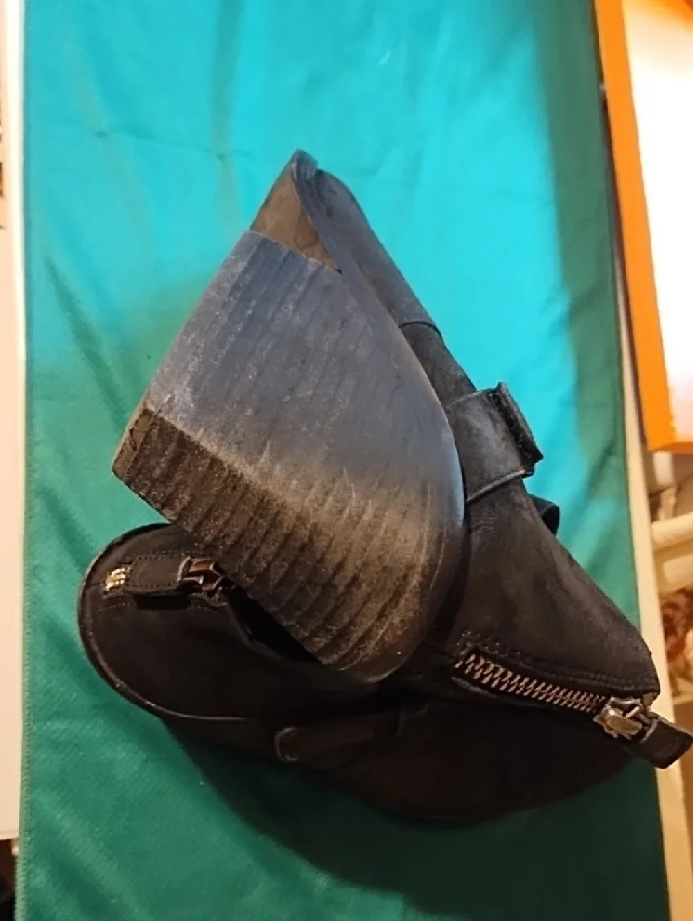 Eileen Fisher Black Suede Ankle Booties with Side Strap Good Condition Size 9.